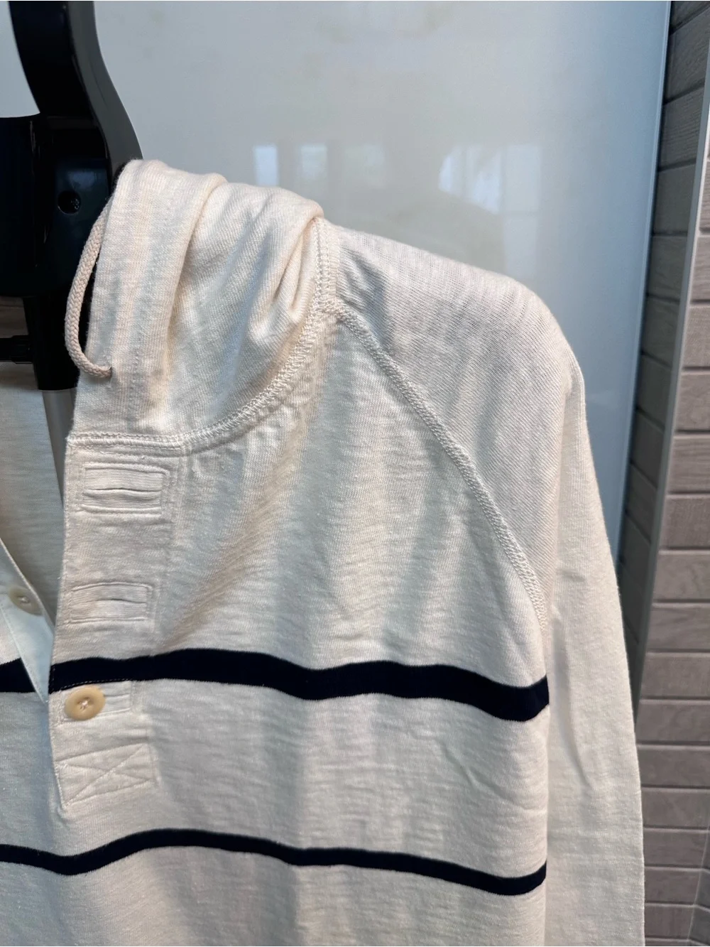 J. Crew White Hoodie with Navy Stripe Detail